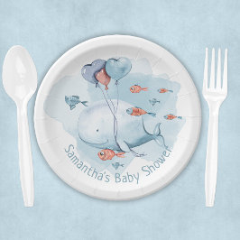 Niedliche Personalisierte Whale-Baby-Dusche Pappteller