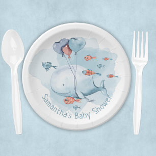 Niedliche Personalisierte Whale-Baby-Dusche Pappteller