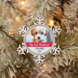 Niedliche Pet Foto Keepake Welpe's erste Weihnacht Schneeflocken Zinn-Ornament