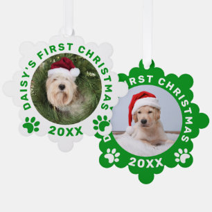 Niedliche Pet's First Christmas Green Paw Prints Ornament Karte