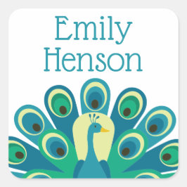 Niedliche Pfau-Personalisierte Kleber Quadratischer Aufkleber