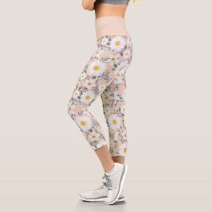 Niedliche Pfirsich und weiße Blütensippe Capri Leggings
