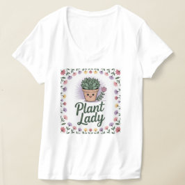 Niedliche Pflanze Lady Potted Pflanze Blumenrahmen T-Shirt