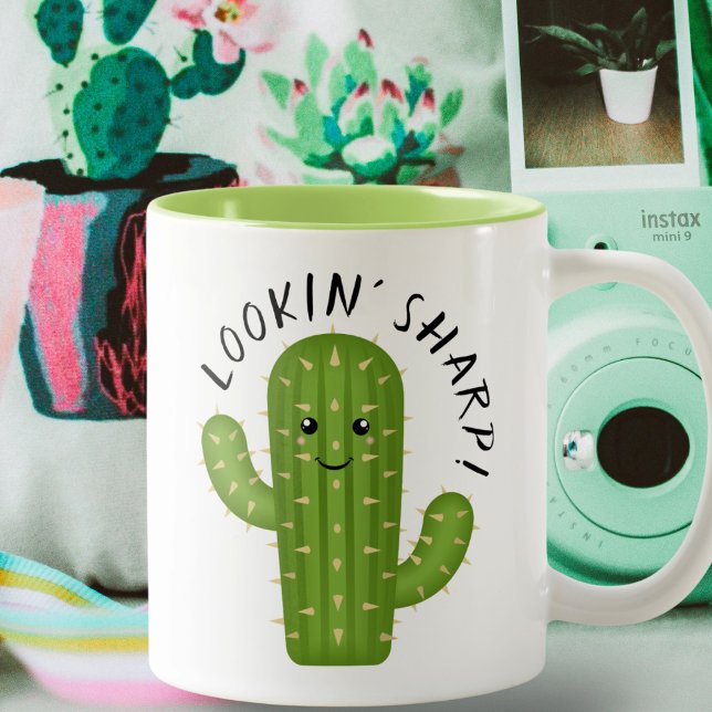 Niedliche Pflanze Lover Cactus Lookin' Sharp Zweifarbige Tasse (Von Creator hochgeladen)