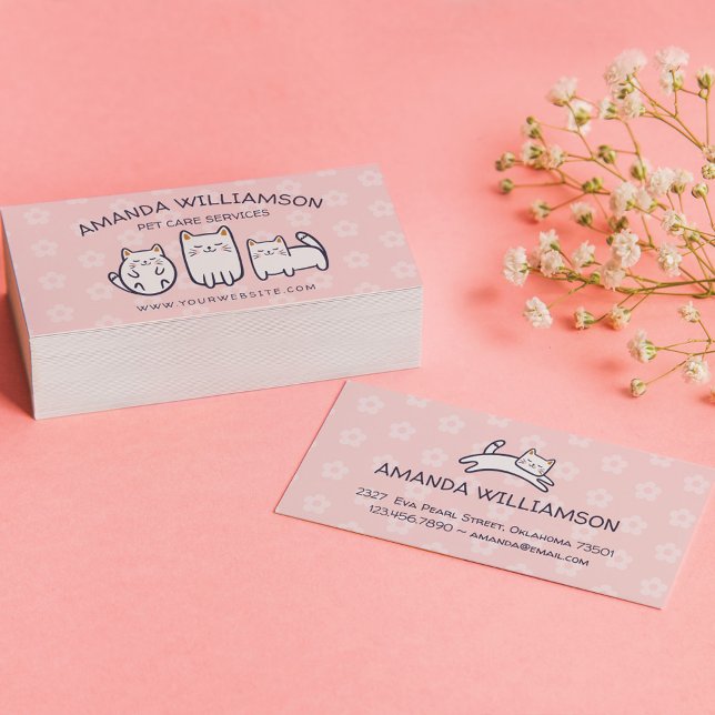 Niedliche Pflegedienste für Katzen Pink Visitenkarte (Von Creator hochgeladen)