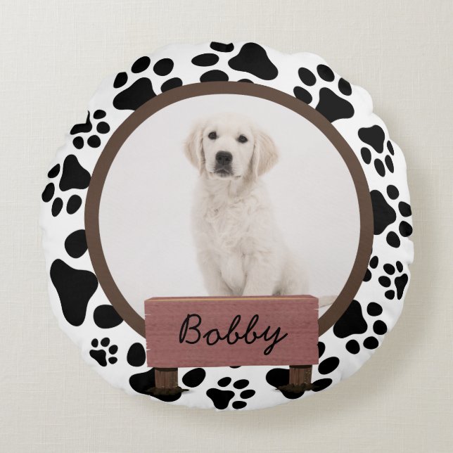 niedliche Pfoten Weihnachtsfeiertag Custom Dog Fot Rundes Kissen (Vorderseite)