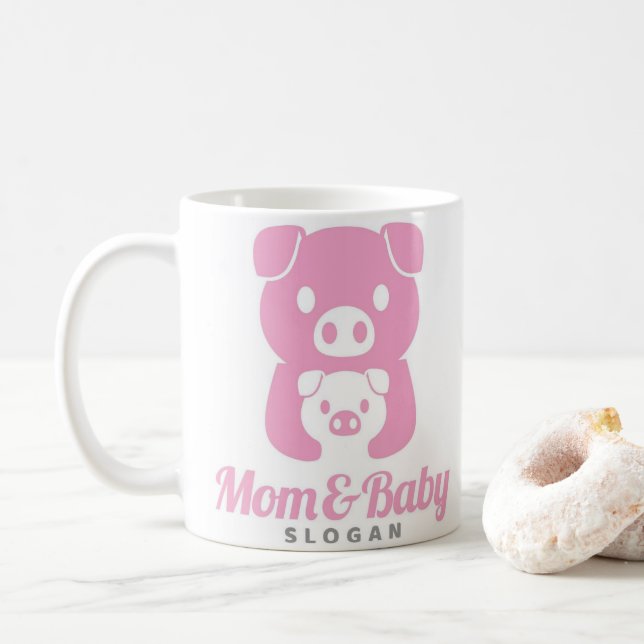 Niedliche Piggamie Mama Papa rosa Tasse (Mit Donut)