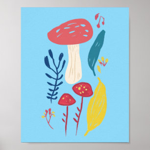 Niedliche Pilzbild (BLUE BKGRD) 8 x 10 Poster
