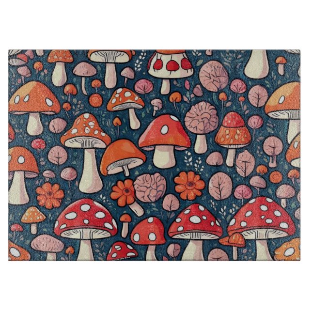 Niedliche Pilze aus rotem Blumen in grüner Dekorat Schneidebrett (Vorderseite)