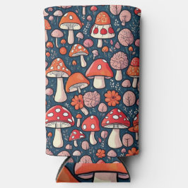 Niedliche Pilze aus rotem Blumen in grüner Dekorat Selters Dosenkühler