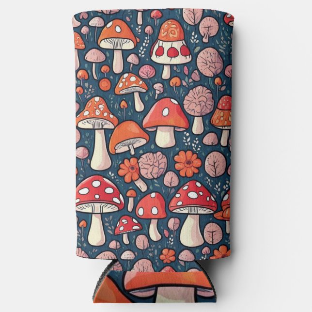 Niedliche Pilze aus rotem Blumen in grüner Dekorat Selters Dosenkühler (Vorderseite)