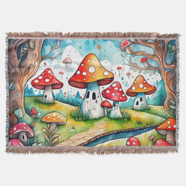 Niedliche Pilze Blätter Hütte Kerndesign Decke (Vorderseite)