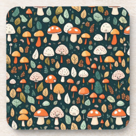 Niedliche Pilze Blätter Hütte Kerndesign Getränkeuntersetzer