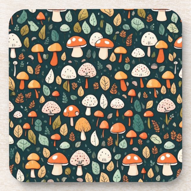 Niedliche Pilze Blätter Hütte Kerndesign Getränkeuntersetzer (Vorderseite)