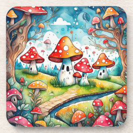 Niedliche Pilze Blätter Hütte Kerndesign Getränkeuntersetzer