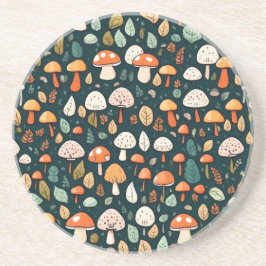 Niedliche Pilze Blätter Hütte Kerndesign Getränkeuntersetzer