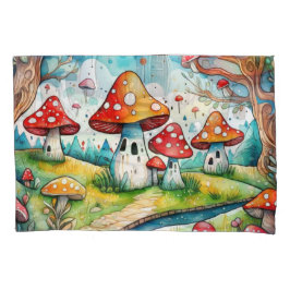 Niedliche Pilze Blätter Hütte Kerndesign Kissenbezug