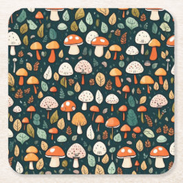 Niedliche Pilze Blätter Hütte Kerndesign Rechteckiger Pappuntersetzer