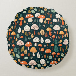 Niedliche Pilze Blätter Hütte Kerndesign Rundes Kissen
