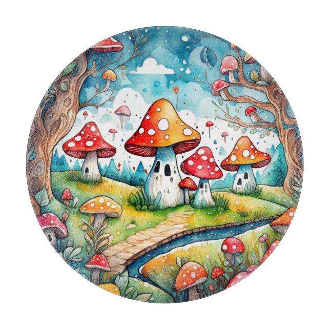 Niedliche Pilze Blätter Hütte Kerndesign Schneidebrett (Vorderseite)