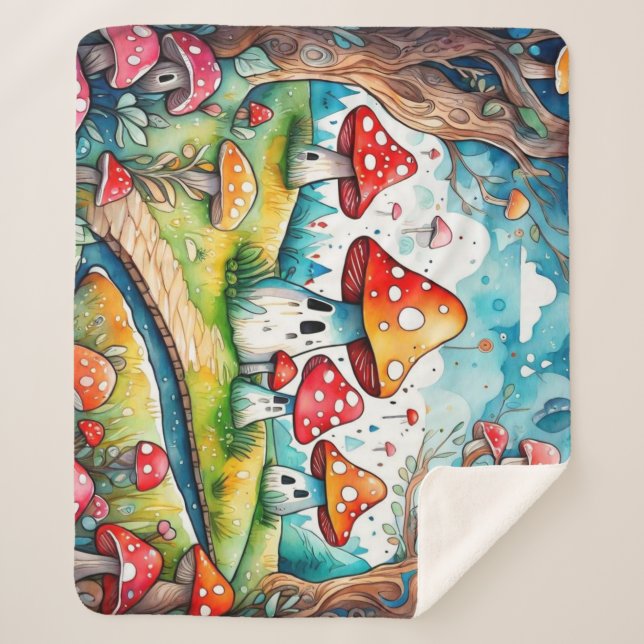 Niedliche Pilze Blätter Hütte Kerndesign Sherpadecke (Vorderseite)