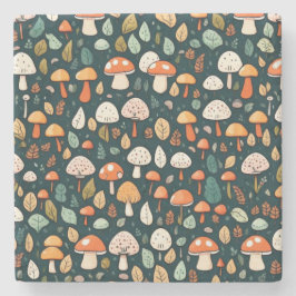 Niedliche Pilze Blätter Hütte Kerndesign Steinuntersetzer