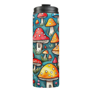 Niedliche Pilze Blätter Hütte Kerndesign Thermosbecher
