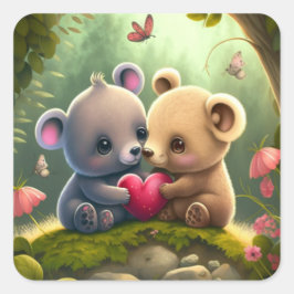 Niedliche Pilze im Wald Quadratischer Aufkleber