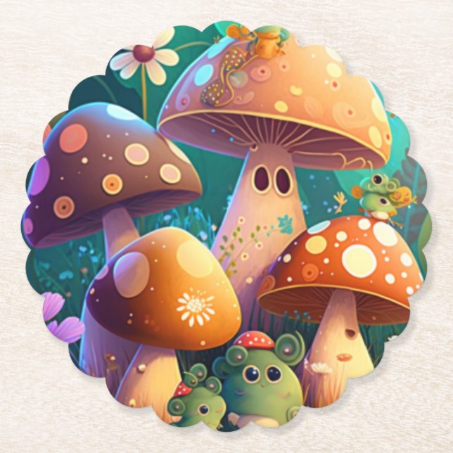 Niedliche Pilze im Wald Untersetzer (Vorderseite)