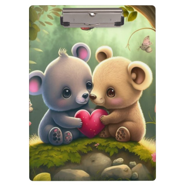 Niedliche Pilze in der Waldwand Klemmbrett (Vorderseite)