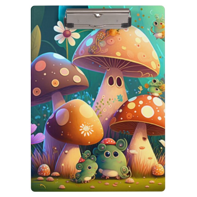 Niedliche Pilze und Blume Käfer grün Klemmbrett (Vorderseite)