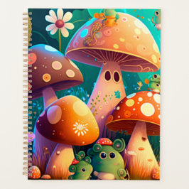 Niedliche Pilze und Blume Käfer grün Planer