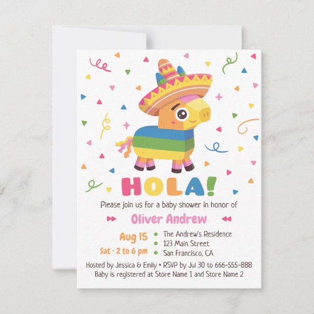 Niedliche PinataConfetti Hola Fiesta-Baby-Dusche Einladung (Vorderseite)