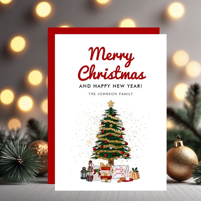 Niedliche Pine Tree Script Frohe Weihnachten (Cute Pine Tree Script Merry Christmas Holiday Card)