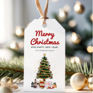 Niedliche Pine Tree Script Frohe Weihnachtsfeierta Geschenkanhänger