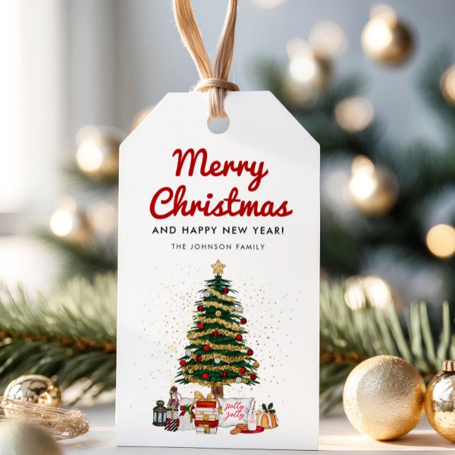 Niedliche Pine Tree Script Frohe Weihnachtsfeierta Geschenkanhänger (Cute Pine Tree Script Merry Christmas Holiday Gift Tags)