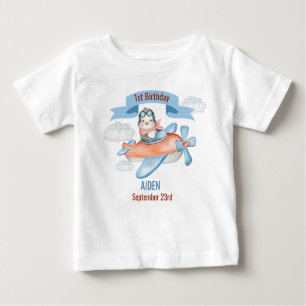 Niedliche Pinguin Airplane Blue 1. Geburtstag Baby T-shirt