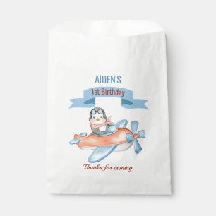Niedliche Pinguin Airplane Blue 1. Geburtstag Geschenktütchen