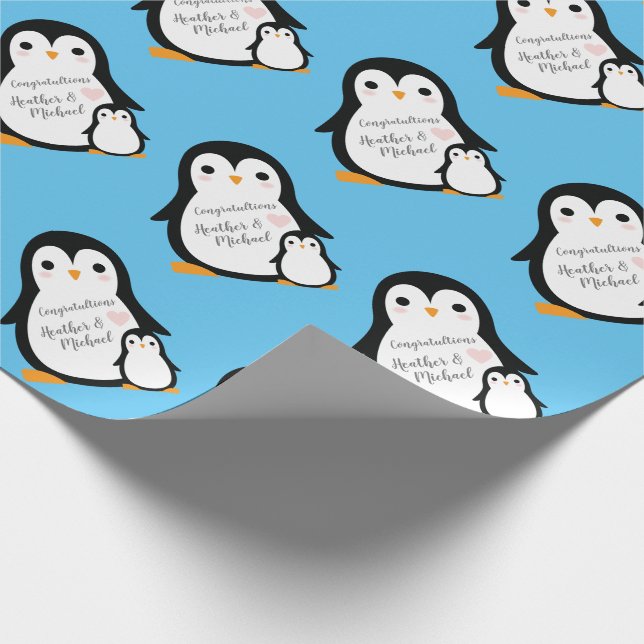 Niedliche Pinguin Baby Dusche Blue Boy Geschenkpapier (Ecke)