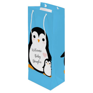 Niedliche Pinguin Baby Dusche Blue Boy Geschenktüte Für Weinflaschen