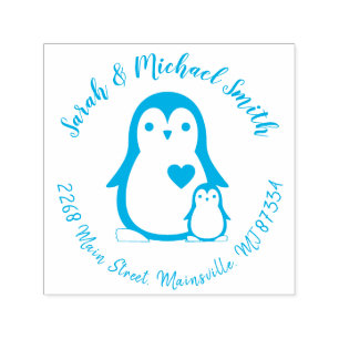 Niedliche Pinguin Baby Dusche Blue Boy Permastempel