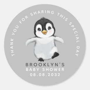 Niedliche Pinguin Baby Dusche Danke Runder Aufkleber