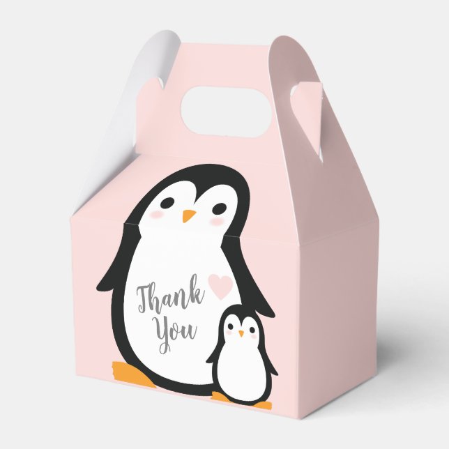Niedliche Pinguin Baby Dusche Pink Girl Geschenkschachtel (Vorderseite)