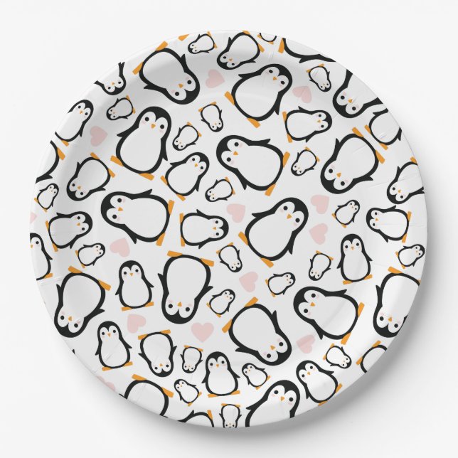 Niedliche Pinguin Baby Dusche Pink Girl Pappteller (Vorderseite)