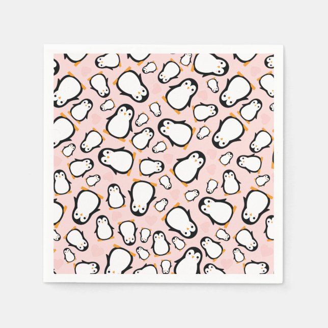 Niedliche Pinguin Baby Dusche Pink Girl Serviette (Vorderseite)