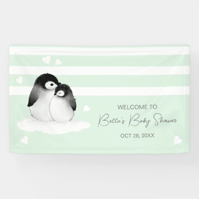 Niedliche Pinguin-Babydusche Banner (Horizontal)