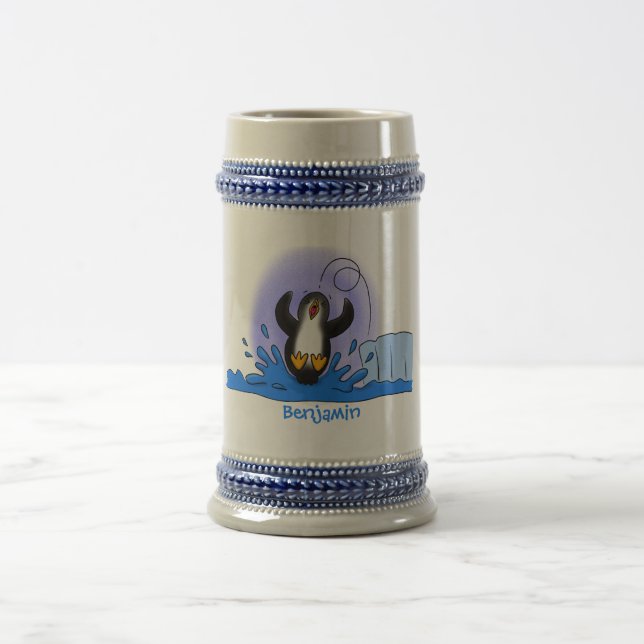 Niedliche Pinguin-Cartoon-Illustration Bierglas (Mittel)