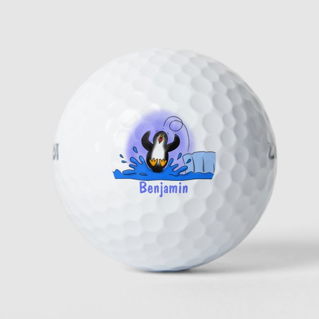Niedliche Pinguin-Cartoon-Illustration Golfball (Vorderseite)