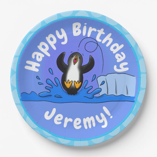 Niedliche Pinguin-Cartoon-Illustration Pappteller (Vorderseite)