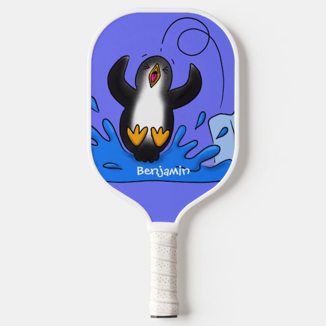 Niedliche Pinguin-Cartoon-Illustration Pickleball Schläger (Vorderseite)